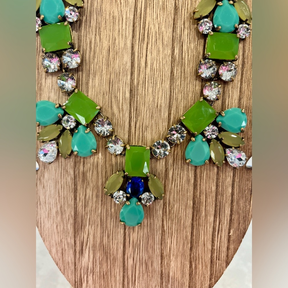 J.Crew Vintage Mixed Blues and Greens Stone Statement Necklace - Picture 3 of 8